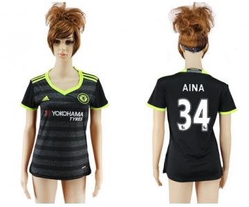 2016-17 Chelsea #34 AINA Away Soccer Women's Black AAA+ Shirt