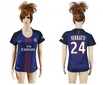 2016-17 Paris Saint-Germain #24 VERRATTI Home Soccer Women's Navy Blue AAA+ Shirt