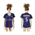 2016-17 Paris Saint-Germain #5 MARQUINHOS Home Soccer Women's Navy Blue AAA+ Shirt