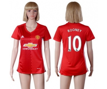 2016-17 Manchester United #10 ROONEY Home Soccer Women's Red AAA+ Shirt