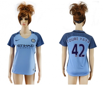 2016-17 Manchester City #42 TOURE YAYA Away Soccer Women's Blue AAA+ Shirt