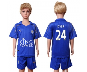 2016-17 Leicester City #24 DYER Home Soccer Youth Blue Shirt Kit