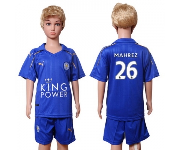 2016-17 Leicester City #26 MAHREZ Home Soccer Youth Blue Shirt Kit