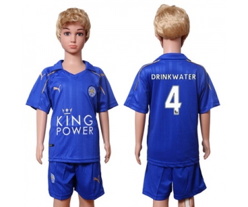 2016-17 Leicester City #4 DRINKWATER Home Soccer Youth Blue Shirt Kit