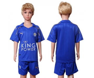 2016-17 Leicester City Blank or Custom Home Soccer Youth Blue Shirt Kit