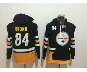 Men's Pittsburgh Steelers #84 Antonio Brown NEW Black Pocket Stitched NFL Pullover Hoodie