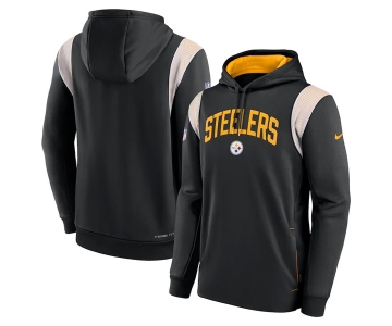 Men's Pittsburgh Steelers Black Sideline Stack Performance Pullover Hoodie