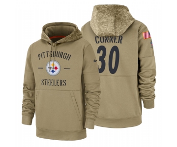 Pittsburgh Steelers #30 James Conner Nike Tan 2019 Salute To Service Name & Number Sideline Therma Pullover Hoodie