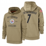 Pittsburgh Steelers #7 Ben Roethlisberger Nike Tan 2019 Salute To Service Name & Number Sideline Therma Pullover Hoodie