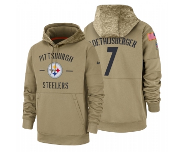 Pittsburgh Steelers #7 Ben Roethlisberger Nike Tan 2019 Salute To Service Name & Number Sideline Therma Pullover Hoodie