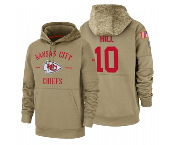 Kansas City Chiefs #10 Tyreek Hill Nike Tan 2019 Salute To Service Name & Number Sideline Therma Pullover Hoodie