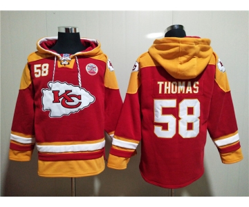 Men's Kansas City Chiefs #58 Derrick Thomas Red Lace-Up Pullover Hoodie