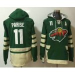 Men's Minnesota Wild #11 Zach Parise Green Pocket Stitched NHL Old Time Hockey Pullover Hoodie