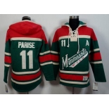 Men's Minnesota Wild #11 Zach Parise Old Time Hockey Green With Red Hoodie