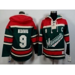 Men's Minnesota Wild #9 Mikko Koivu Old Time Hockey Green With Red Hoodie