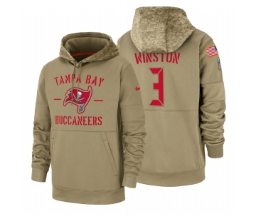 Tampa Bay Buccaneers #3 Jameis Winston Nike Tan 2019 Salute To Service Name & Number Sideline Therma Pullover Hoodie