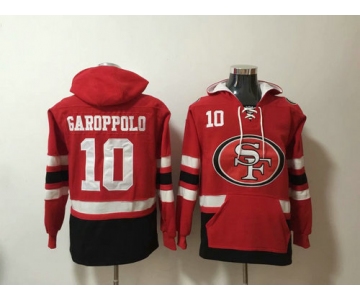 Men's San Francisco 49ers 10 Jimmy Garoppolo Red Stitched Pullover Hoodie