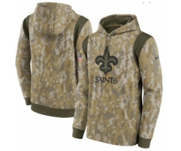 Men New Orleans Saints Nike Camo 2021 Salute To Service Therma Performance Pullover Hoodie