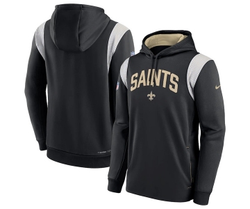 Men's New Orleans Saints Black Sideline Stack Performance Pullover Hoodie