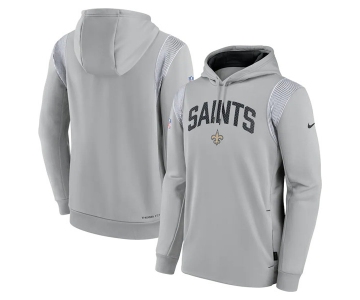 Mens New Orleans Saints Gray Sideline Stack Performance Pullover Hoodie