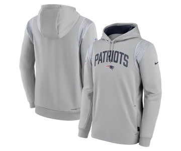 Men's New England Patriots Gray Sideline Stack Performance Pullover Hoodie