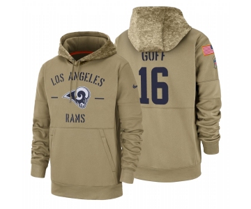 Los Angeles Rams #16 Jared Goff Nike Tan 2019 Salute To Service Name & Number Sideline Therma Pullover Hoodie