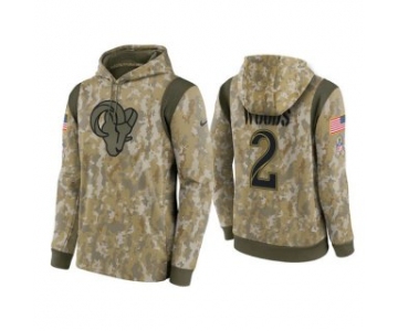 Men's Los Angeles Rams #2 Robert Woods Camo 2021 Salute To Service Therma Performance Pullover Hoodie