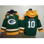 Men's Green Bay Packers #10 Jordan Love Green Lace-Up Pullover Hoodie