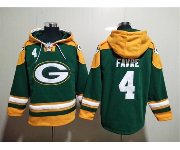 Men's Green Bay Packers #4 Brett Favre Green Lace-Up Pullover Hoodie