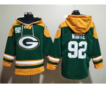 Men's Green Bay Packers #92 Reggie White Green Lace-Up Pullover Hoodie