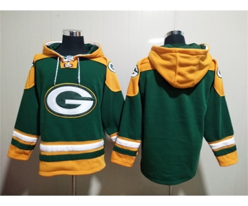 Men's Green Bay Packers Blank Green Lace-Up Pullover Hoodie