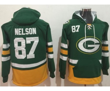 Nike Green Bay Packers #87 Jordy Nelson Green Gold Name & Number Pullover NFL Hoodie