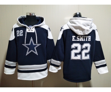 Men's Dallas Cowboys #22 Emmitt Smith Navy Blue Ageless Must Have Lace Up Pullover Hoodie