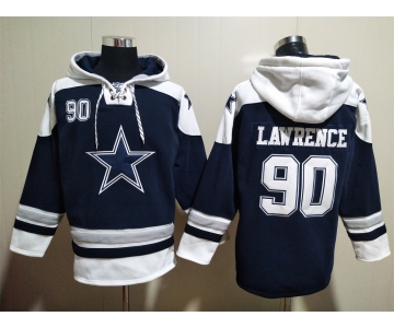 Men's Dallas Cowboys #90 Demarcus Lawrence Navy Blue Ageless Must Have Lace Up Pullover Hoodie