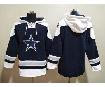 Men's Dallas Cowboys Blank Navy Blue Ageless Must Have Lace Up Pullover Hoodie