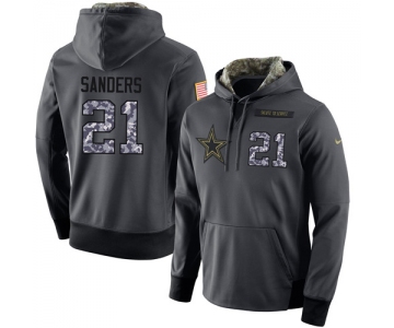 NFL Men's Nike Dallas Cowboys #21 Deion Sanders Stitched Black Anthracite Salute to Service Player Performance Hoodie