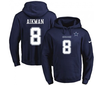 Nike Cowboys #8 Troy Aikman Navy Blue Name & Number Pullover NFL Hoodie