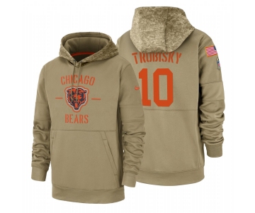 Chicago Bears #10 Mitchell Trubisky Nike Tan 2019 Salute To Service Name & Number Sideline Therma Pullover Hoodie