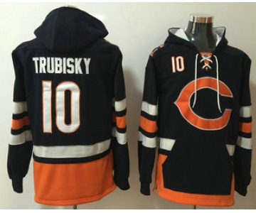 Men's Chicago Bears #10 Mitchell Trubisky NEW Navy Blue Pocket Stitched NFL Pullover Hoodie