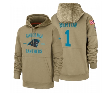 Carolina Panthers #1 Cam Newton Nike Tan 2019 Salute To Service Name & Number Sideline Therma Pullover Hoodie