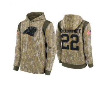 Men's Carolina Panthers #22 Christian McCaffrey Camo 2021 Salute To Service Therma Performance Pullover Hoodie