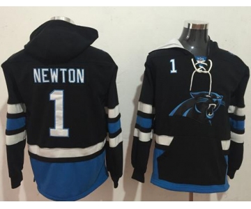 Nike Carolina Panthers #1 Cam Newton Black Blue Name & Number Pullover NFL Hoodie