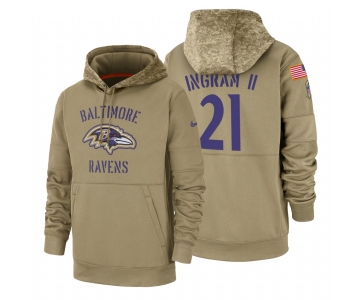 Baltimore Ravens #21 Mark Ingram II Nike Tan 2019 Salute To Service Name & Number Sideline Therma Pullover Hoodie