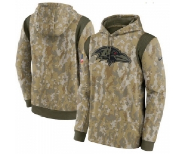 Men Baltimore Ravens Nike Camo 2021 Salute To Service Therma Performance Pullover Hoodie