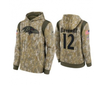 Men's Baltimore Ravens #12 Rashod Bateman Camo 2021 Salute To Service Therma Performance Pullover Hoodie