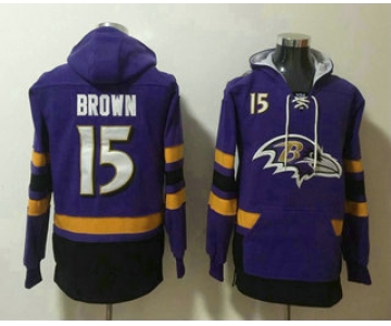 Men's Baltimore Ravens #15 Marquise Brown NEW Purple Pocket Stitched NFL Pullover Hoodie