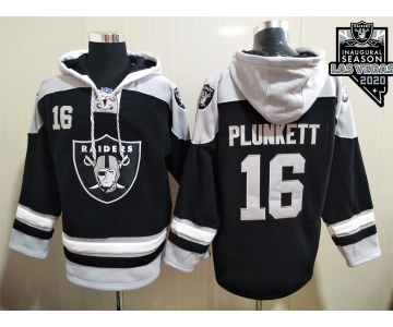Men's Las Vegas Raiders #16 Jim Plunkett NEW Black 2020 Inaugural Season Pocket Stitched NFL Pullover Hoodie