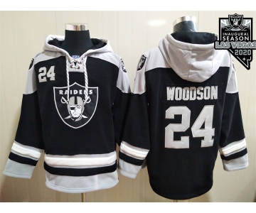 Men's Las Vegas Raiders #24 Charles Woodson NEW Black 2020 Inaugural Season Pocket Stitched NFL Pullover Hoodie