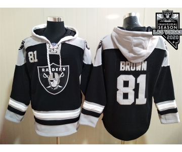 Men's Las Vegas Raiders #81 Antonio Brown NEW Black 2020 Inaugural Season Pocket Stitched NFL Pullover Hoodie