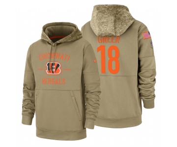 Cincinnati Bengals #18 A.J. Green Nike Tan 2019 Salute To Service Name & Number Sideline Therma Pullover Hoodie